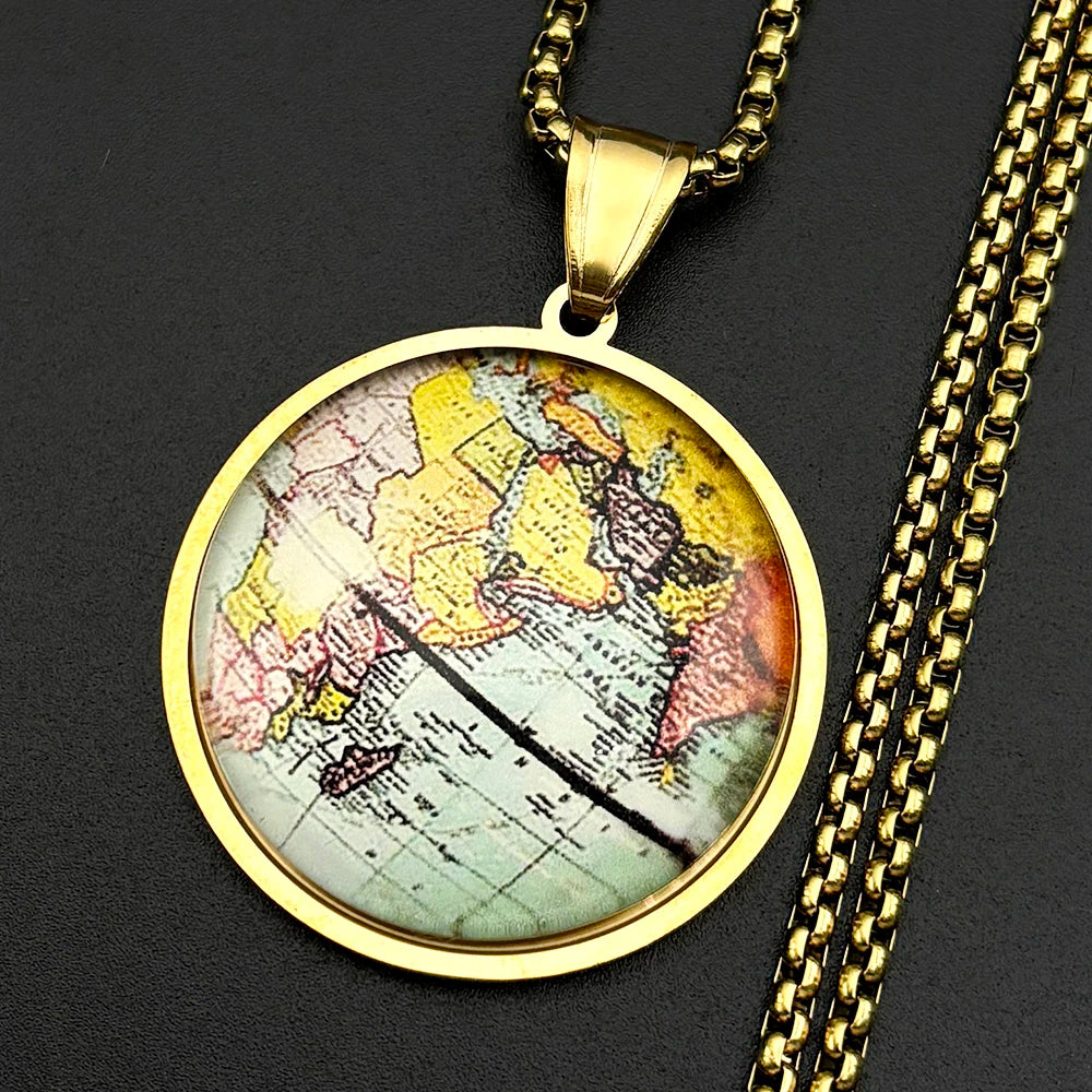 World Map Gold Pendant Necklace