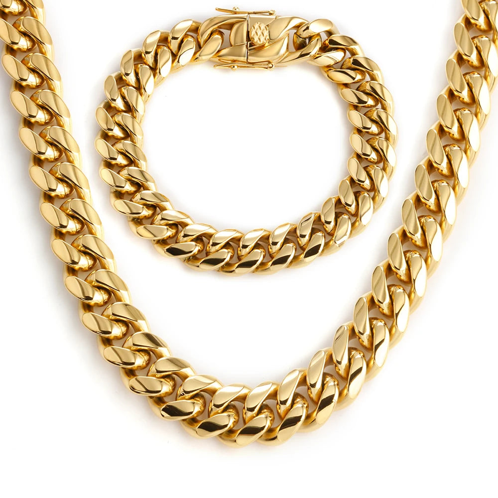 6/8/10/12/14/16MM Hip Hop Cuban Link Necklace For Men Stainless Steel Miami Fashion Jewelry Thick And Thin Rainbow