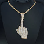 Hip Hop Big Polite Gesture Middle Finger Pendant Necklace with 11mm Crystal Cuban Chain HipHop Iced Out Necklaces Men