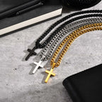 High Quality Cross Necklace for Men Boys,Stainless Steel Pendant with 5MM Cuban Chan,Classic Simple Jewelry Gift