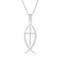Ichthys Jesus Fish Cross Pendant Necklace — Stainless Steel