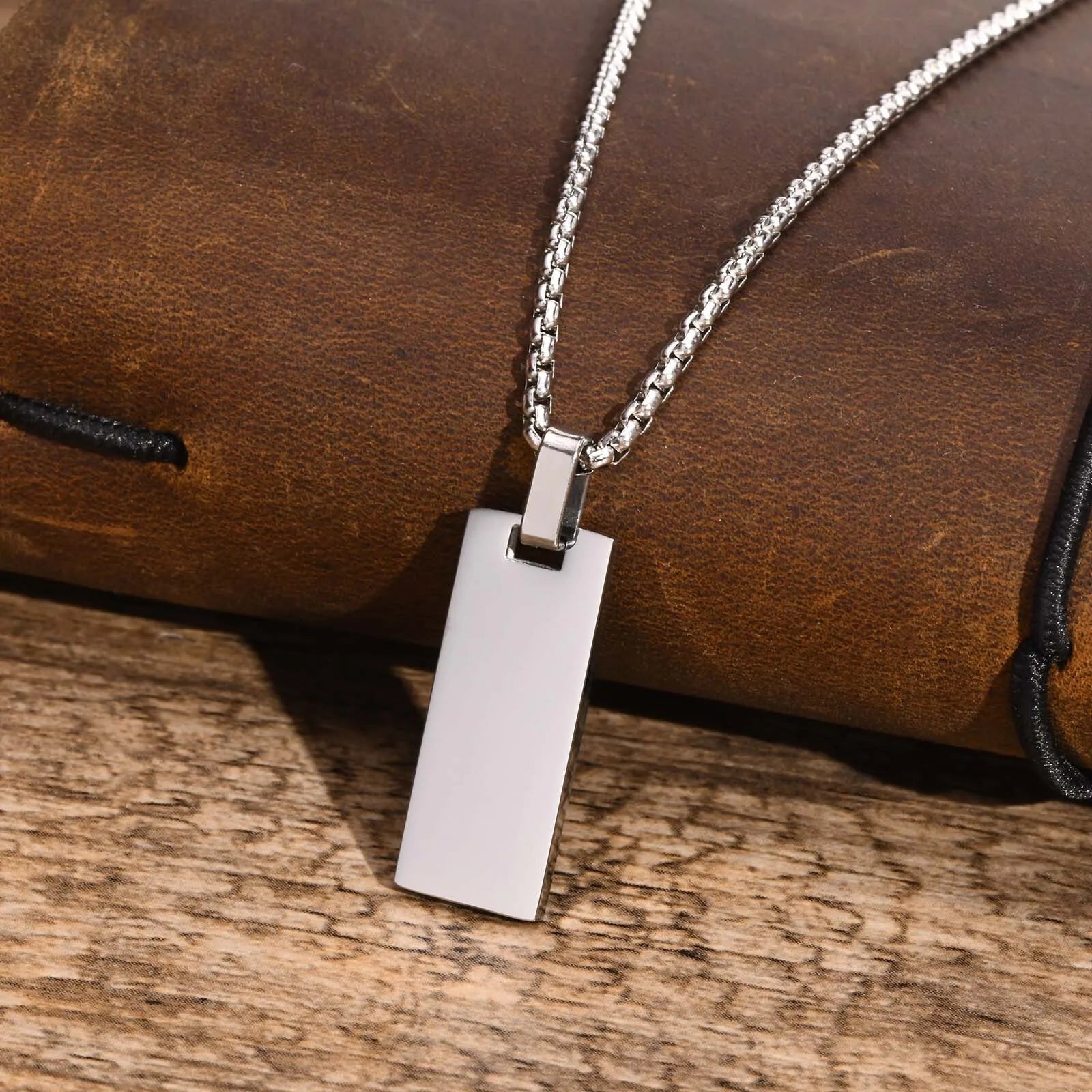 Vnox Mens Silver Color Bar Necklaces, Geometric Stainless Steel Pendant with Box Chain, Minimalst Metal Jewelry Gift