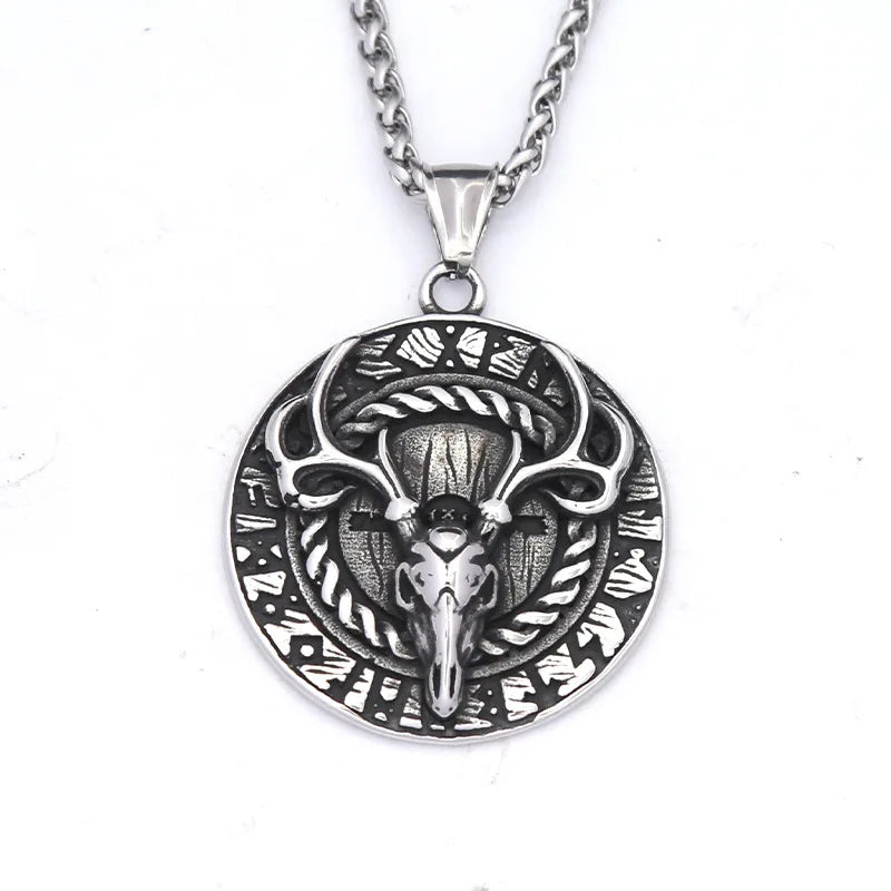 Vintage Stainless Steel Bull Head Skull Pendant Necklace Men Biker Animal Skull Bull Necklace Gothic Jewelry Gift