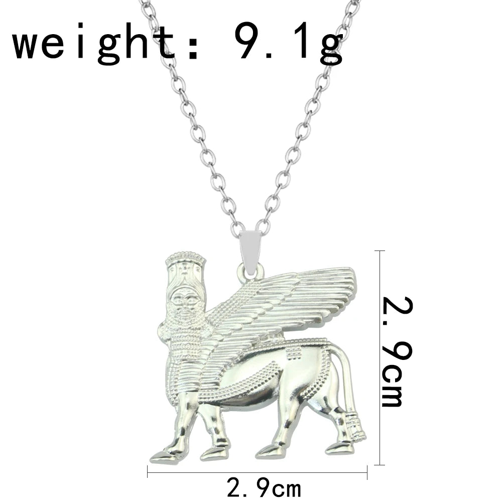 Ashur Pendant Necklace for Women Men Lama,Lamma,Winged Bull Lamassu is an Assyrian Protective Deity Jewelry ﻿