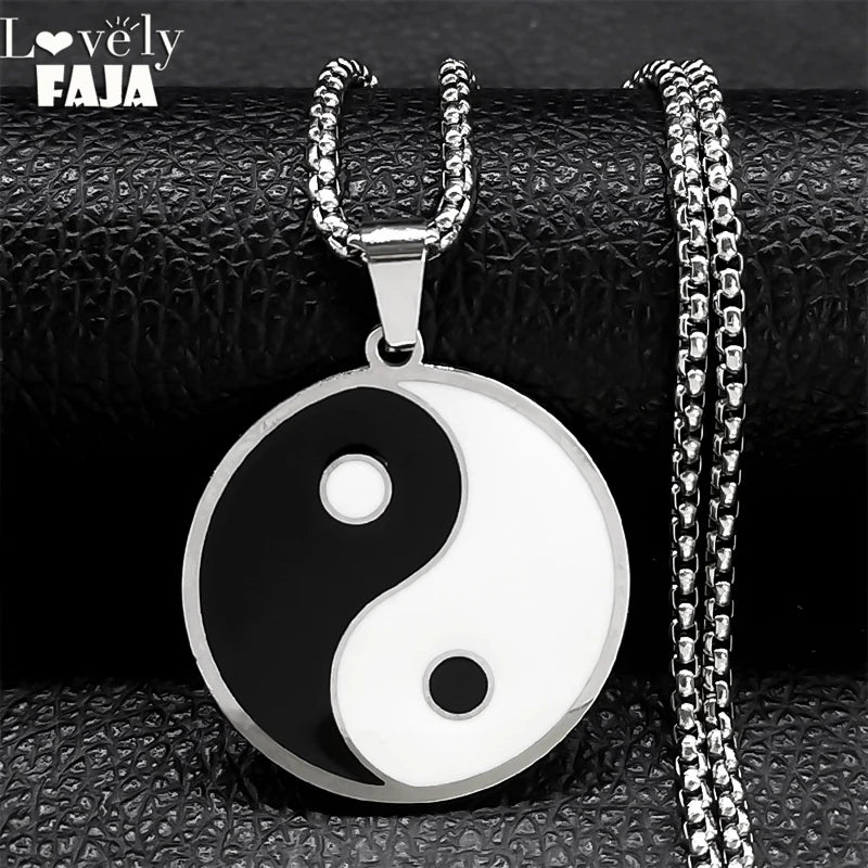 Yin Yang Statement Pendant Necklace — Stainless Steel