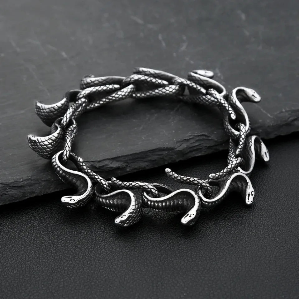 Vintage Punk Unique Snake Bracelets For Men Women 316L Stainless Steel Hip Hop Biker Vikings Animal Bangles Charm