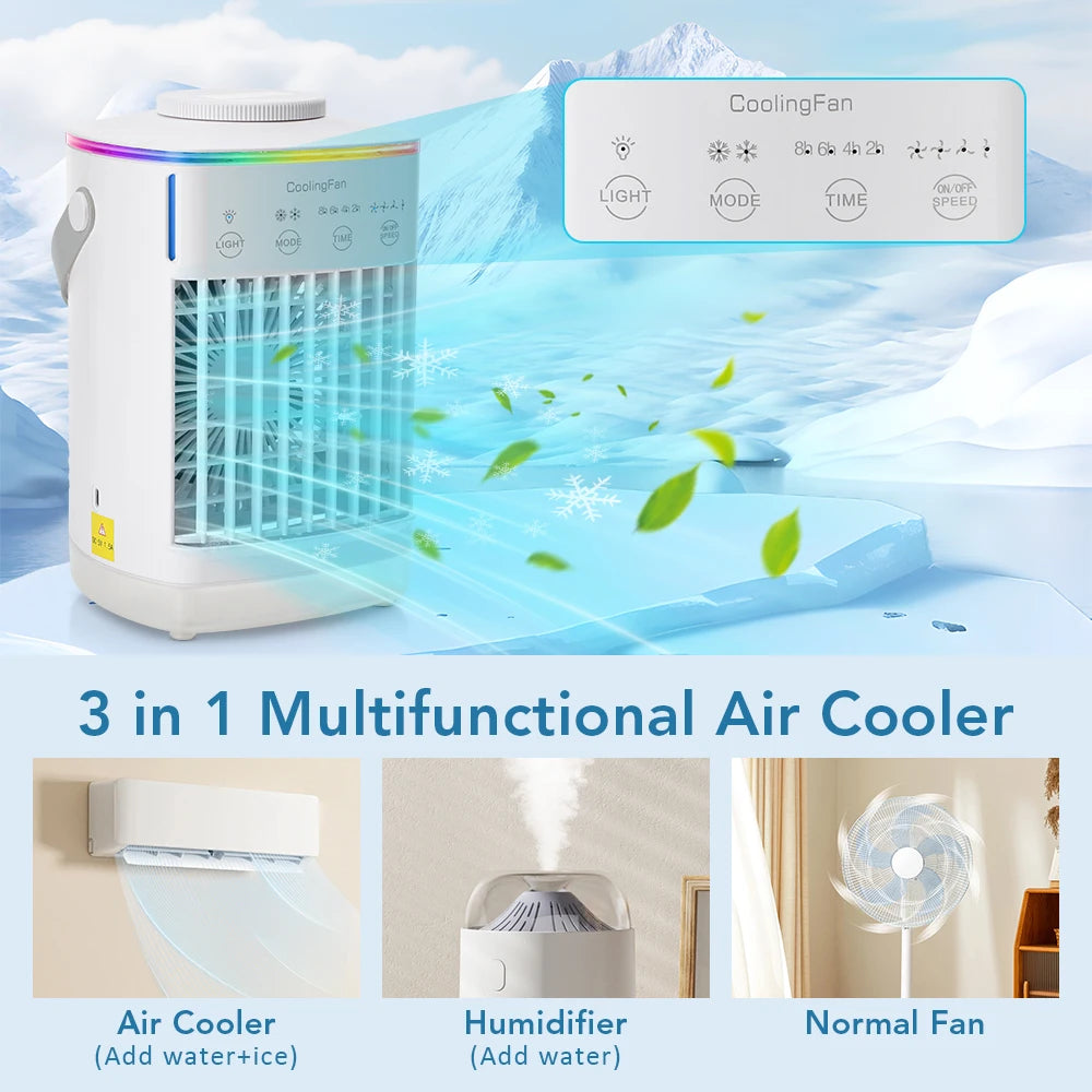 Desktop Air Conditioner Fan Portable Air Cooler Fan With LED Night Light Humidifier Mini Water & Ice Cooling Fan For