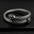 New Fashion Bracelet for Men Double Skull Bangles Open Cuff Bracelets Stainless Steel Braided Wrap Bangle Jewelry Pulsera