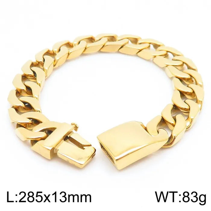 Gold Cuban Curb Link Chain Bangle Bracelet — Stainless Steel