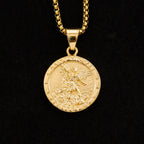 1pc Catholic Angel Michael Gold color round pendant For Men Women Punk 316L Stainless Steel Knight Saint Michael Jewelry Gifts
