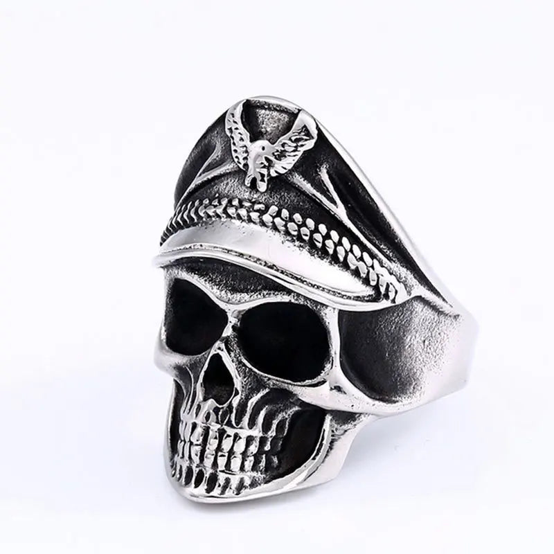 Retro Officer Skull Rings for Men Women Punk Hip Hop Rock Skeleton Trendy Ring Fashion Jewelry Gifts Adjustable