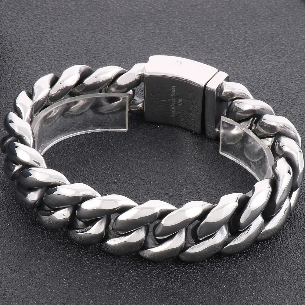 Men's Bracelets 19MM 316L Stainless Steel Cuban Links Chains Man Bracelet for Men Classic On Hand Jewelry Male Accessory