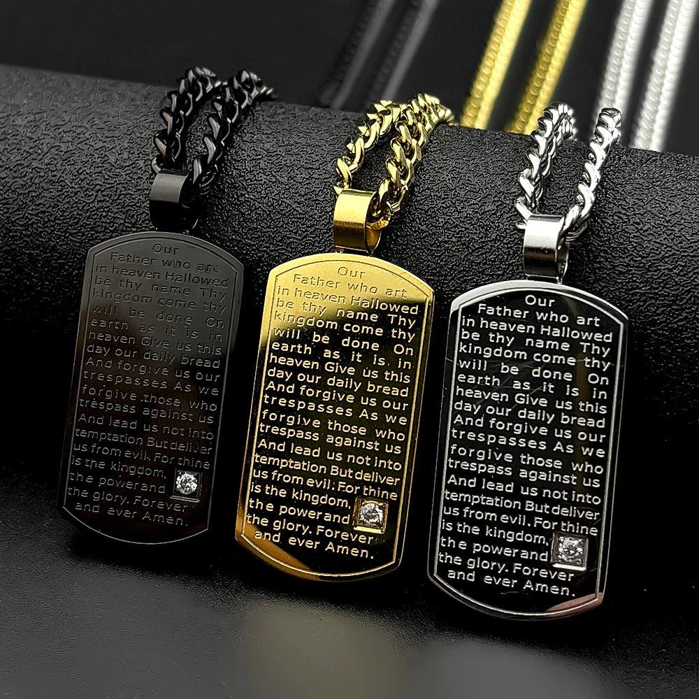Lord's Prayer Bible Verse Jesus Cross Necklace — Stainless Steel