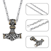 Vintage Viking Mjolnir Stainless Steel Pendant Necklace Thor Hammer Wolf Head Clasp Design Unisex Norse Amulet Jewelry Gift
