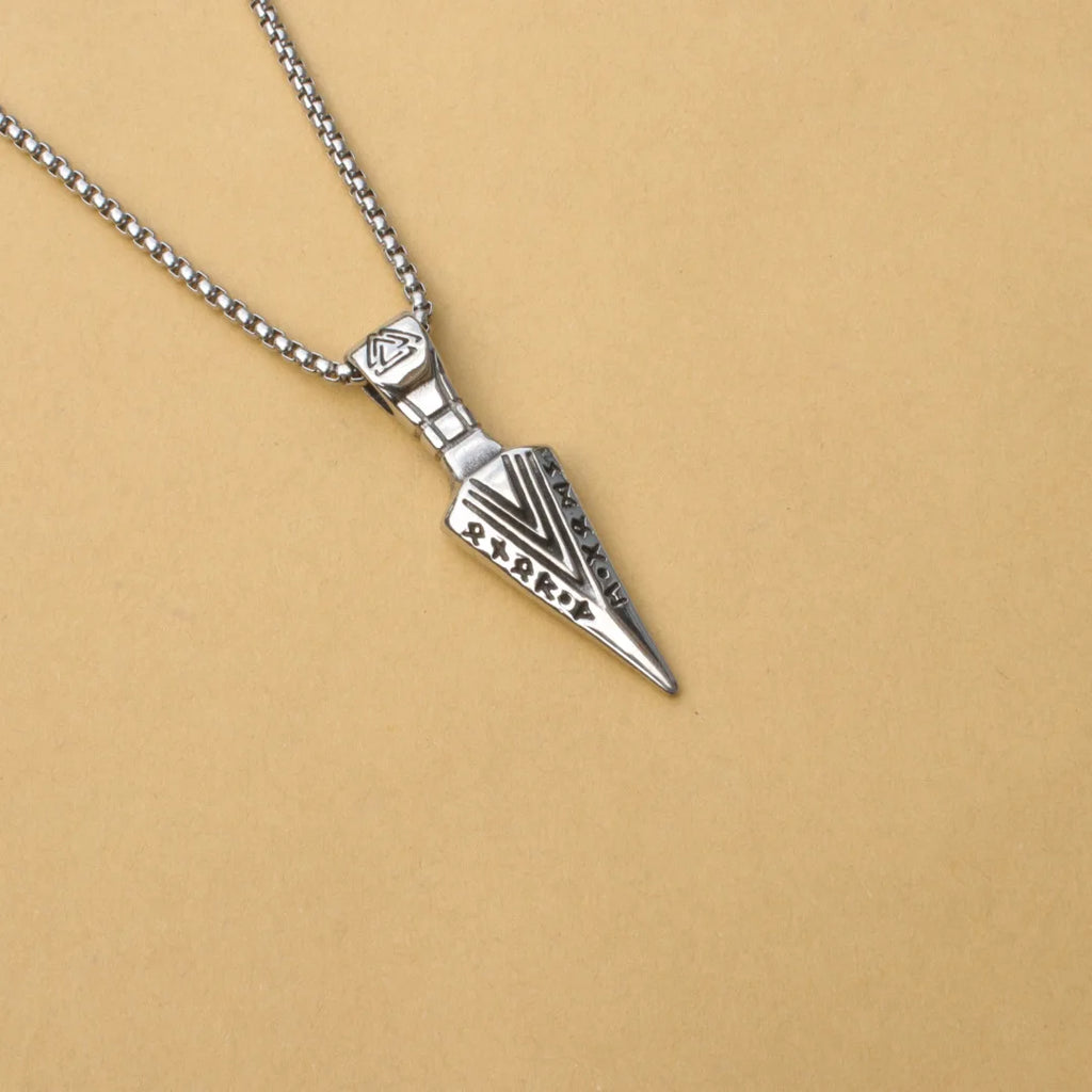 Silver Norse Rune Arrow Pendant Necklace Viking