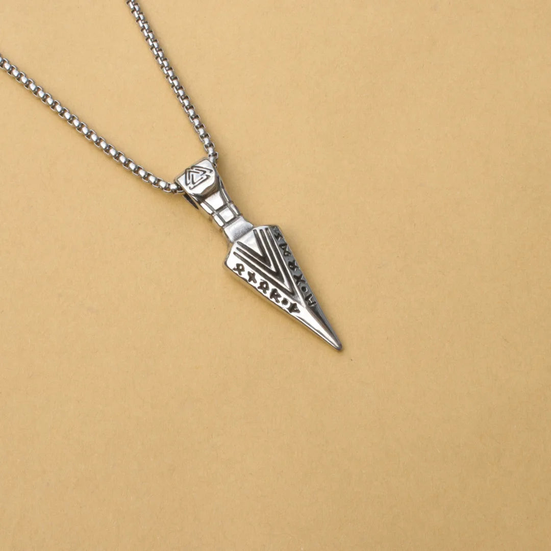 Silver Norse Rune Arrow Pendant Necklace Viking