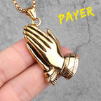 Praying Hands Cross Pendant — Stainless Steel