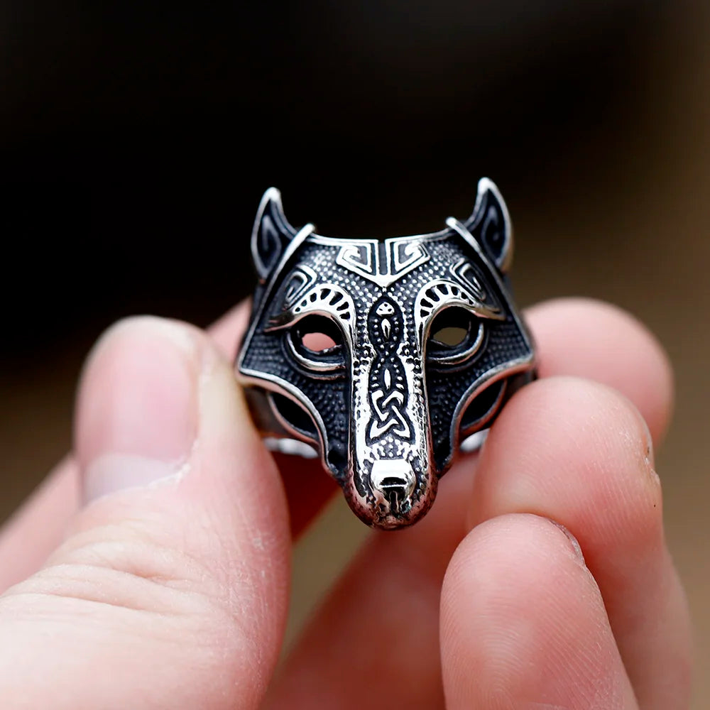 New Viking Githic Style Stainless Steel Ring Men Nordic Trinity wolf head Wedding Rings Jewelry Boyfriend Gift free shipping