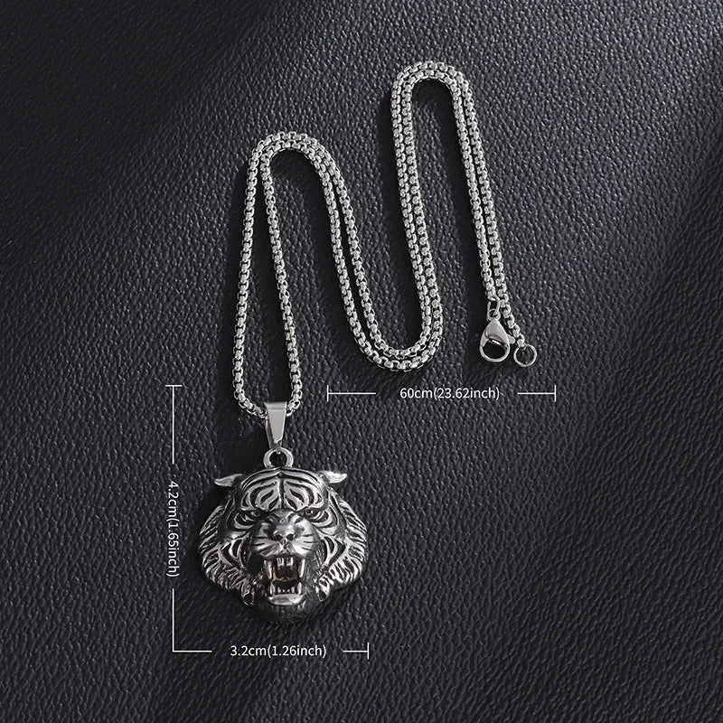 Domineering Ferocious Tiger Head Pendant Stainless Steel Animal Necklace Men's Punk Trend Cool Jewelry Boy Gift