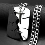 Hip Hop Two-tone Split Cracked Dog Tag Movable Starburst Cross Pendant Necklace for Men Stainless Steel Amulet Chain Jewery