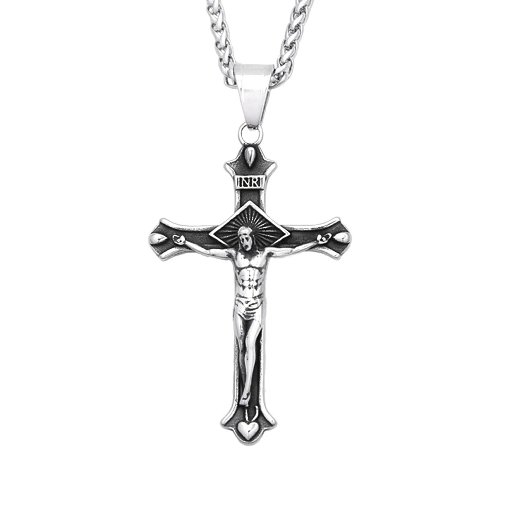 Fashion 316L Stainless Steel Christian Cross Necklace For Men Women Hip Hop Cool Religious Charm Pendant Punk Jewelry