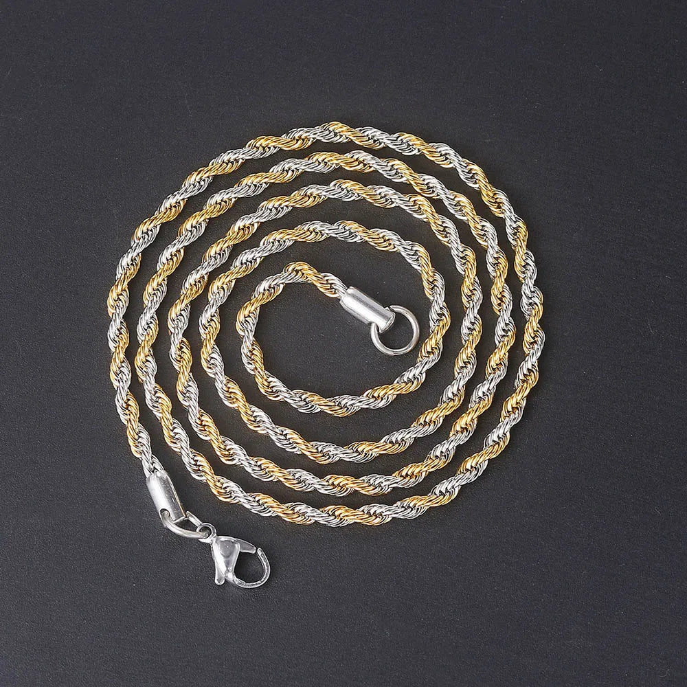 Rope Chain Necklace Two-Tone Stainless Steel 3MM