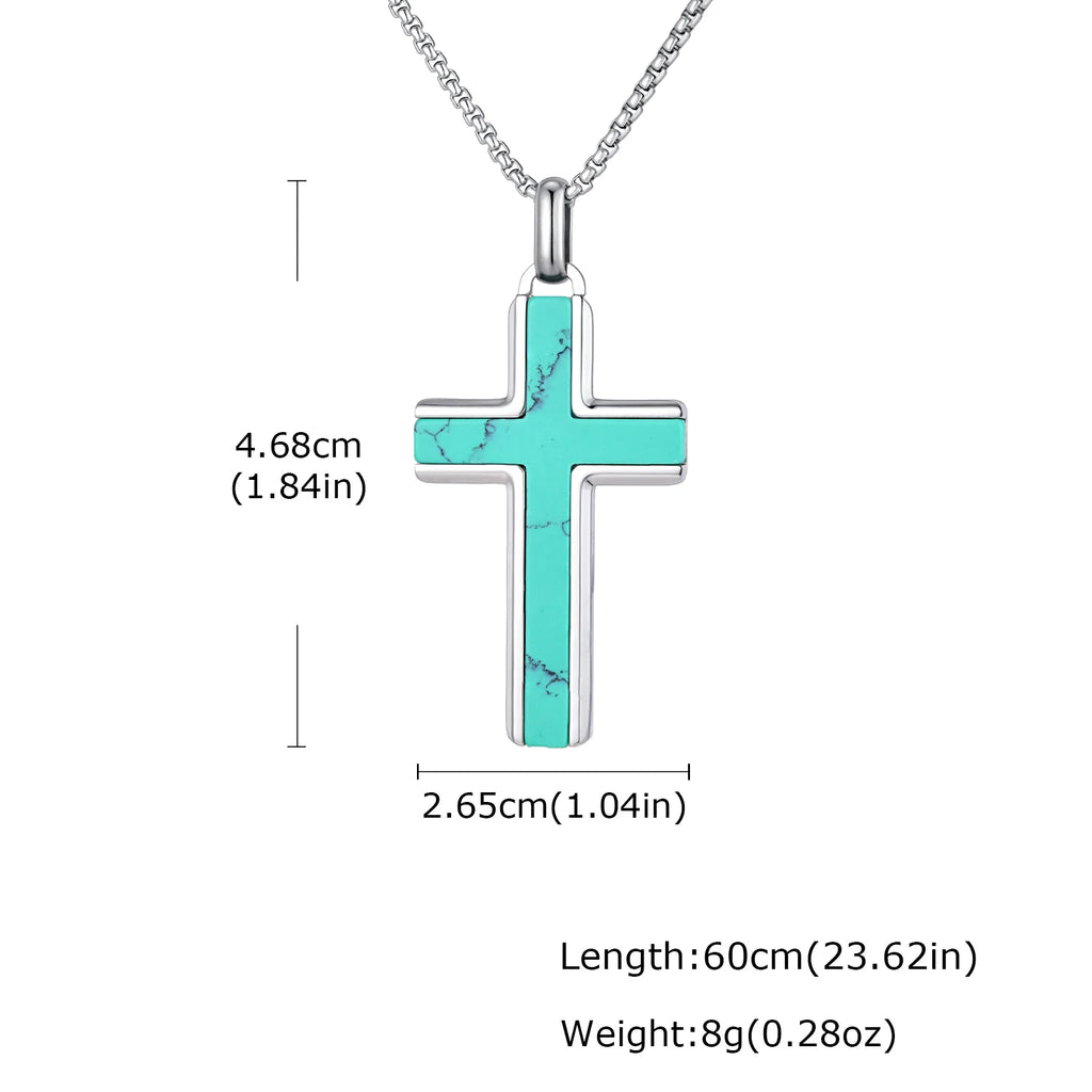 Classic Stainless Steel Cross Pendant Necklace, Turquoise Black Agate Tiger Eye Natural Stone Vintage Fashion Jewelry for Men