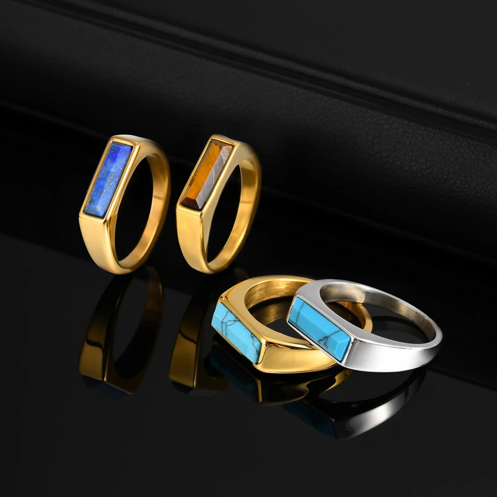 Natural Stone Geometric Ring — Stainless Steel
