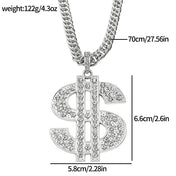Rapper Dollar Sign Pendant Necklace with Long Chain