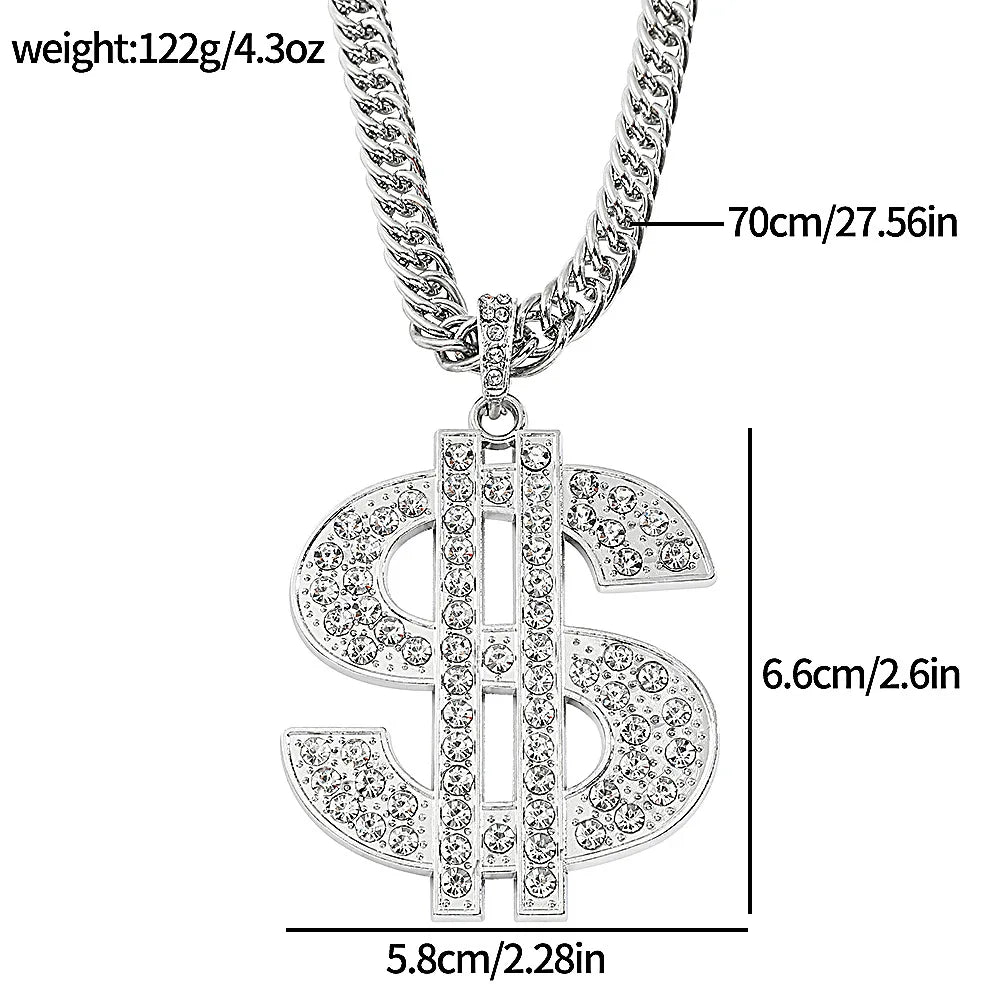 Rapper Dollar Sign Pendant Necklace with Long Chain