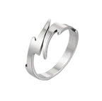 Minimalist Lightning Bolt Open Ring — Adjustable Geometric Glossy