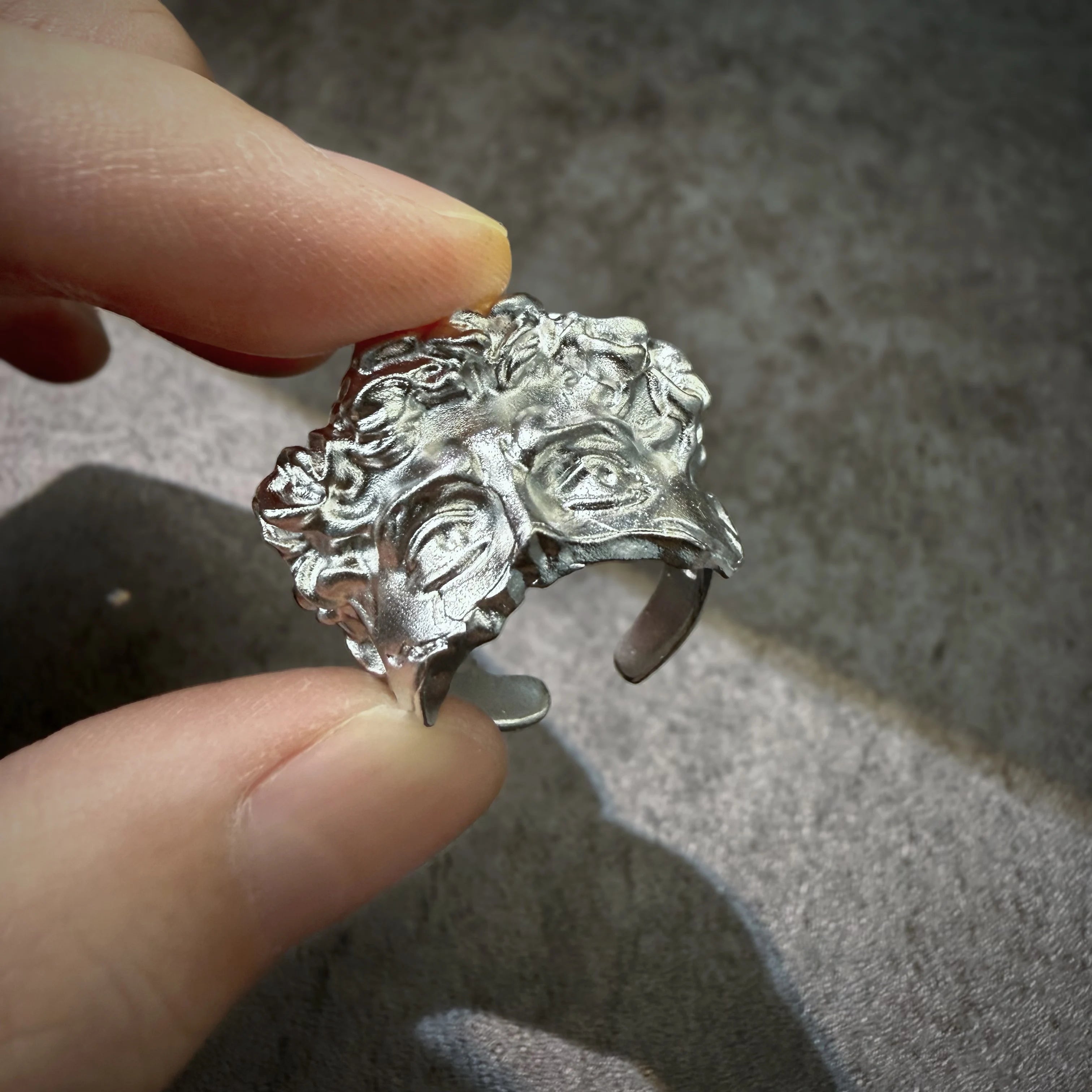 Retro Half Face David Adjustable Open Ring For Men Punk Gothic Edgy Copper Jewelry Unisex Accessories Renaissance Art
