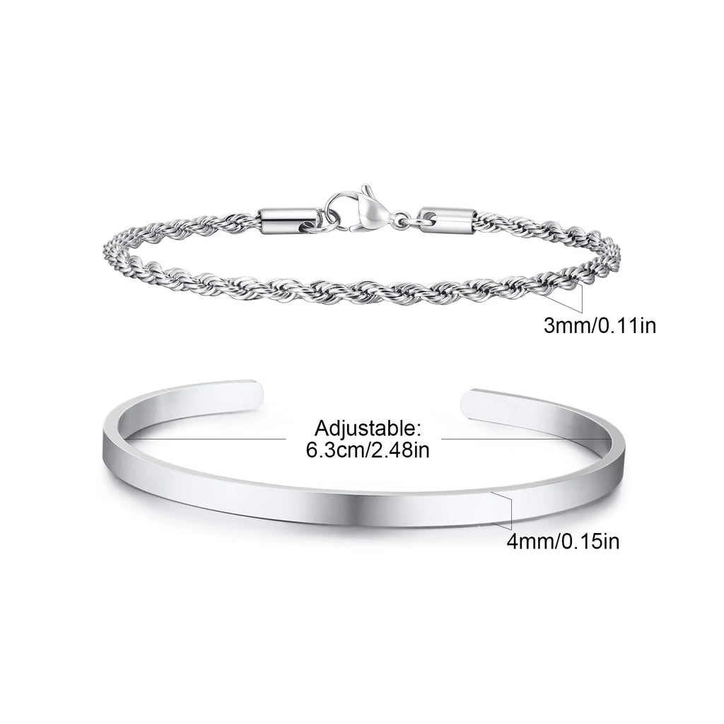 Cuff Bangle Bracelet Set — Stainless Steel