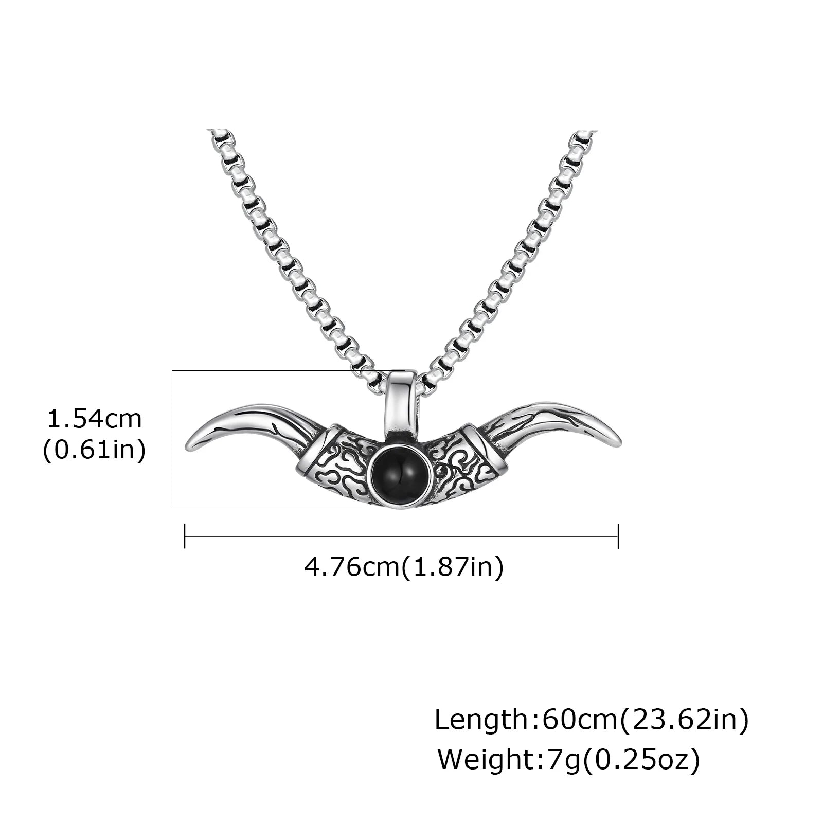 Bull Horn Pendant Necklace — Stainless Steel