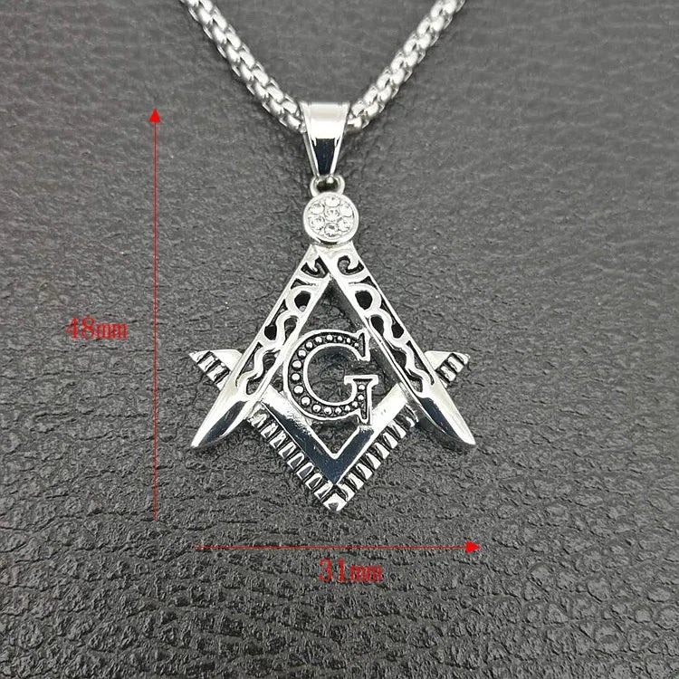 Hot sale new Free mason Masonic AG titanium steel necklace with rainstone HIPHOP pendant fashion jewelry best friends Promotion