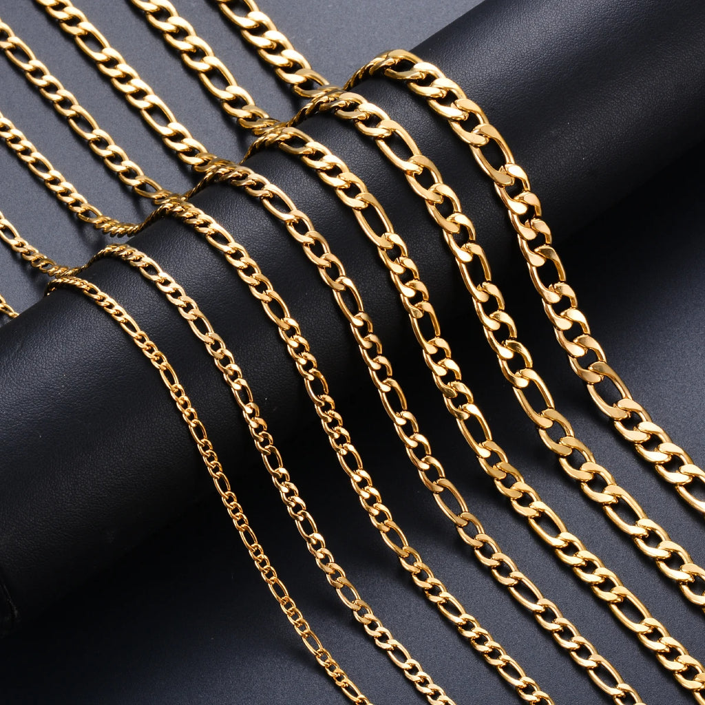 1 piece 8-40 Inches Gold Color Figaro Chain Necklace 3-7.5MM Stainless Steel Figaro Link Chain for Men Women