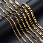 1 piece 8-40 Inches Gold Color Figaro Chain Necklace 3-7.5MM Stainless Steel Figaro Link Chain for Men Women