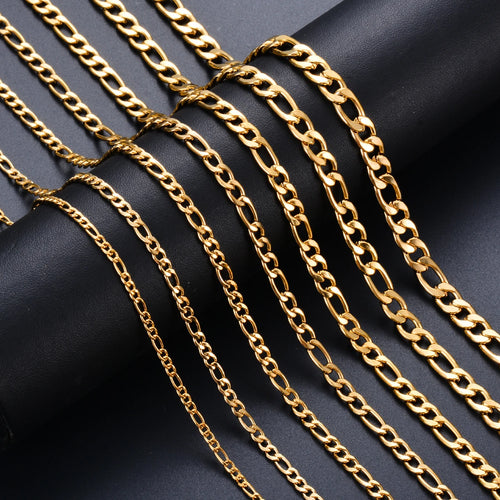 1 piece 8-40 Inches Gold Color Figaro Chain Necklace 3-7.5MM Stainless Steel Figaro Link Chain for Men Women