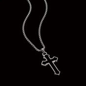 Long Cross Pendant Necklace — Stainless Steel 60cm