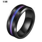 UAH Hot Sale Groove Rings Black Blu Stainless Steel Midi Rings For Men Charm Male Jewelry