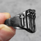 Cross Bible Ring Black — Stainless Steel