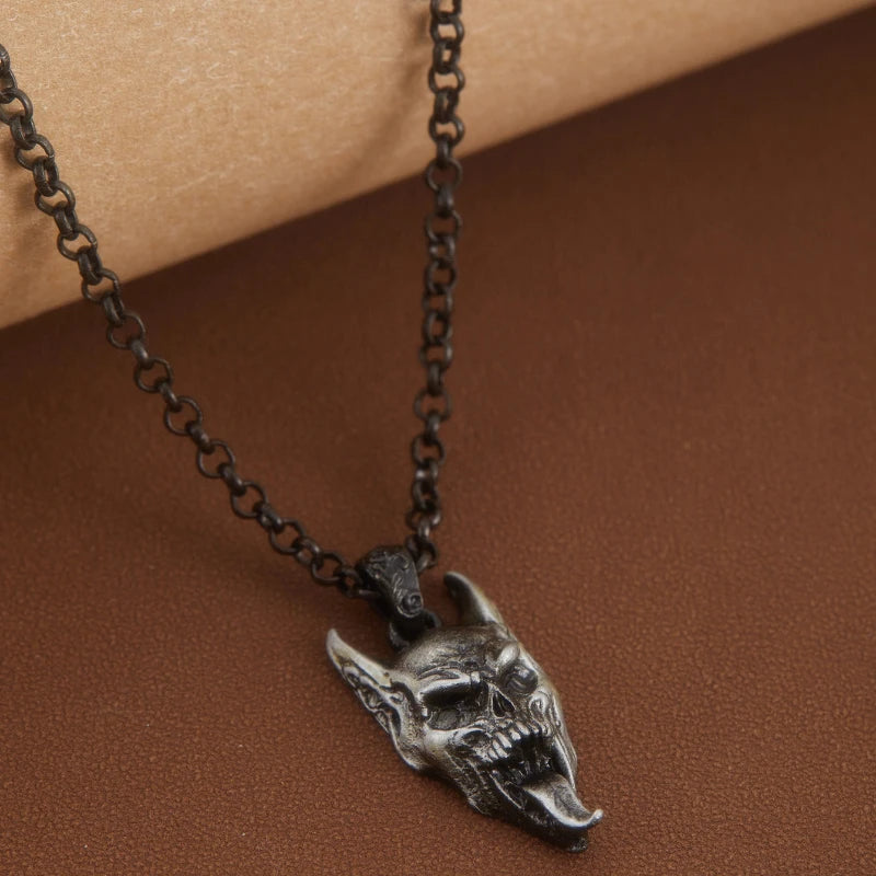 Black Skull Pendant Necklace — Wooden Box