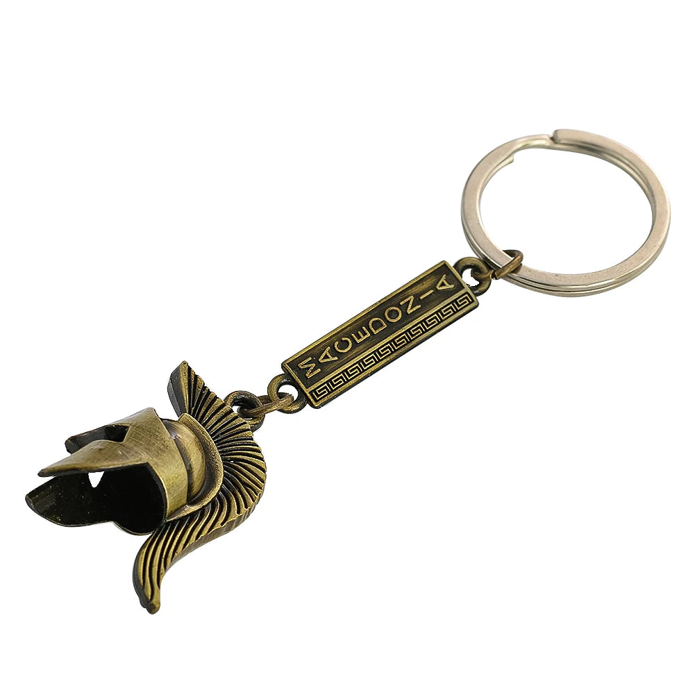Retro Bronze Spartan Warriors Hero Helmet Macedonia Zinc Alloy Pendant Key Chains Souvenir Crafts Wallet Backpack Dangle Jewelry