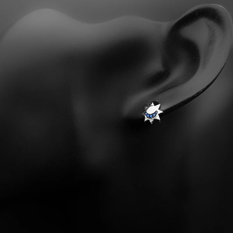 925 Silver Moon Sun Stud Earrings — Silver