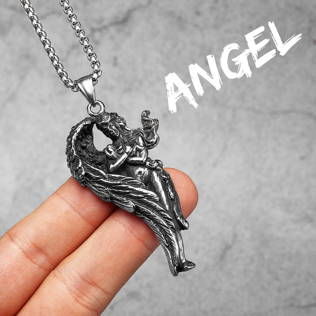 Angel Wing Pendant Necklace — Stainless Steel