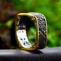 Viking Steel Ring Vintage Square Embossed Pattern