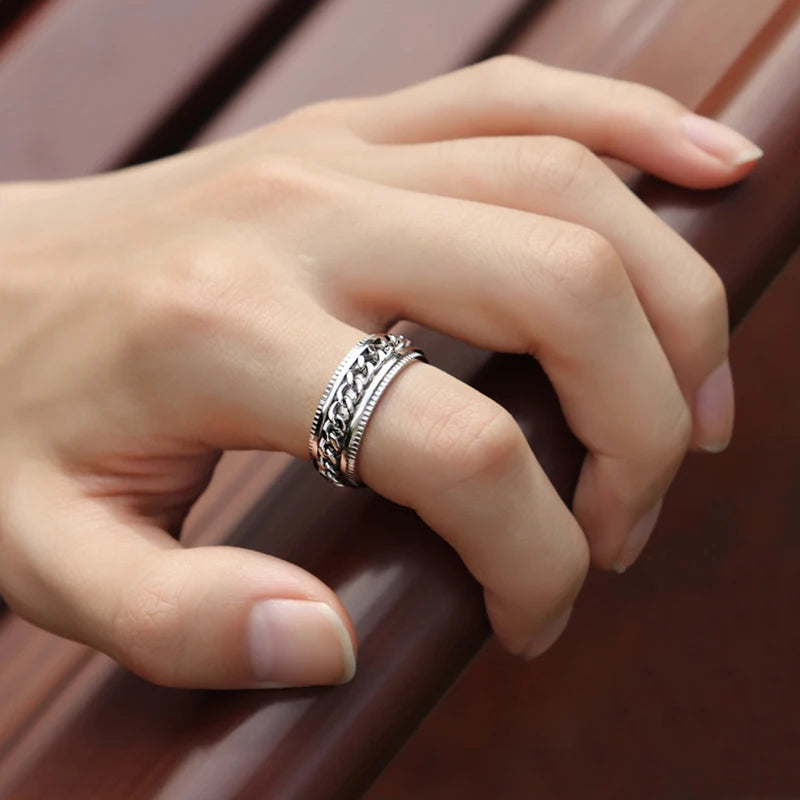 Anxiety Fidget Rings For Men Spining Titanium Stainless Steel Colorfully Spinner Rotatable Chain Jewelry Rotating Rings