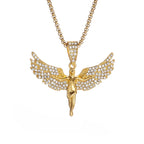 Iced Out Angel Wings Pendant Necklace — Gold