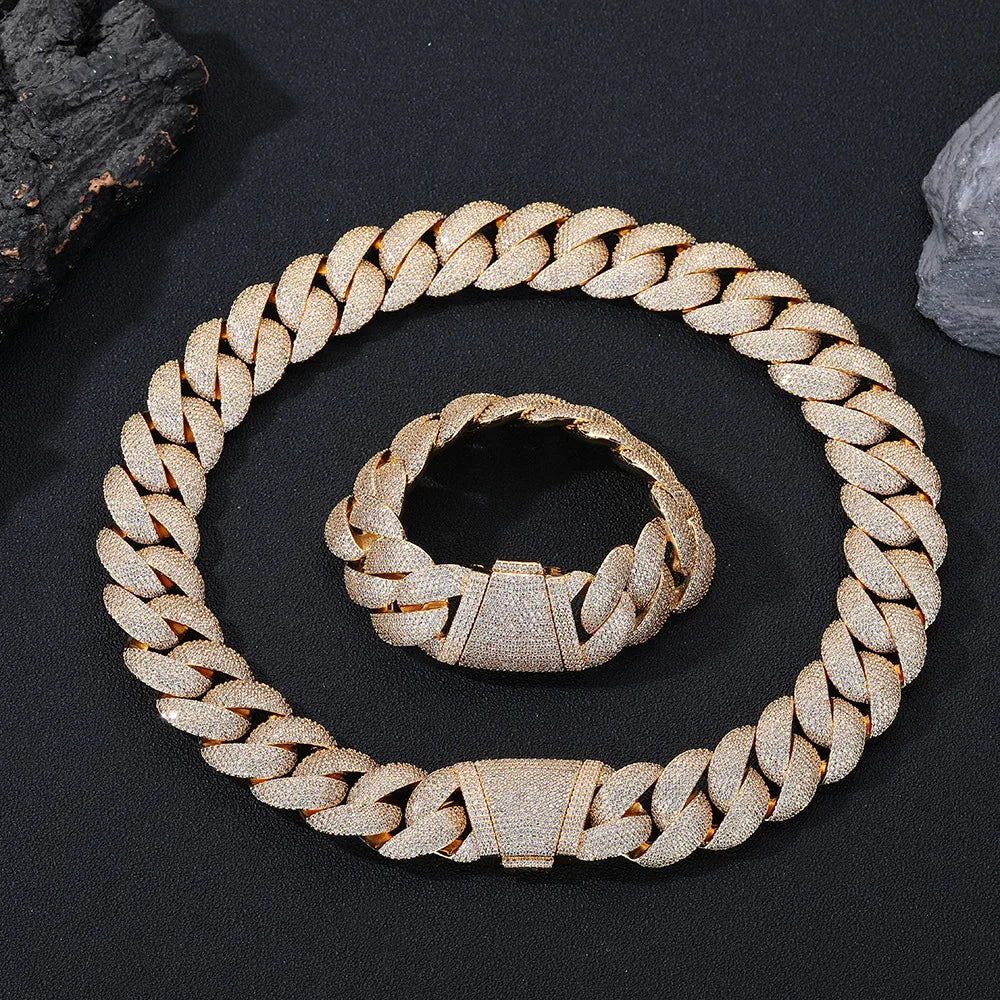 Luxury Jewelry 22mm Diamond Chain Men Iced Out Bling CZ Silver/Gold Plated Rapper Hip Hop Thick Cuban Link Necklace Gift for Boy
