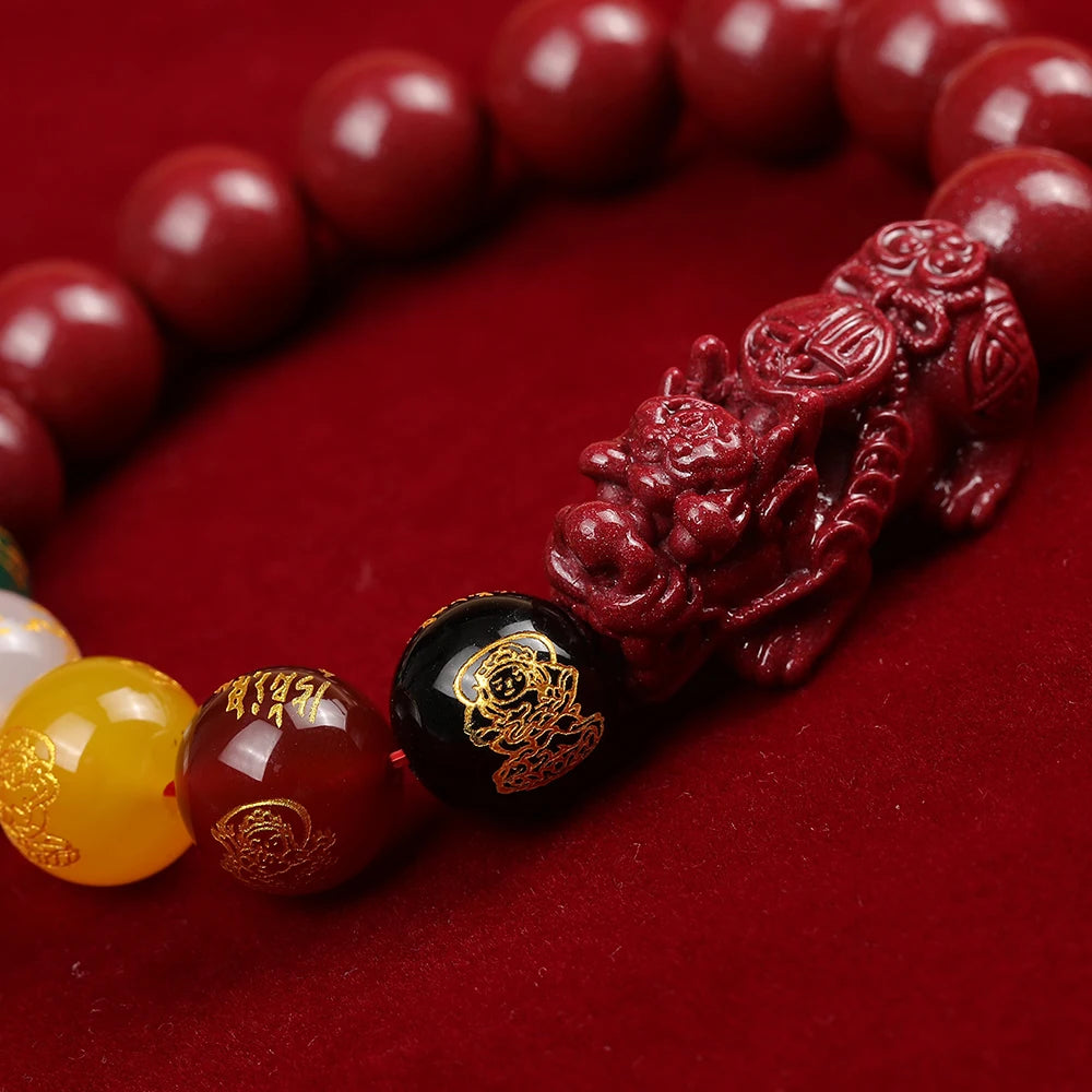 Good Luck FengShui Geomancy Man Bracelet PiXiu God of Wealth Fortune Men's Bracelets 12/14MM Cinnabar Beads Accessories